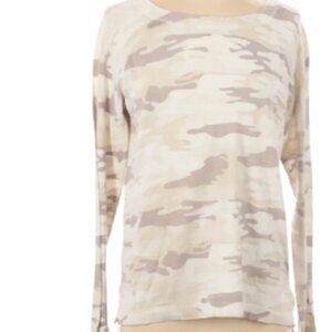 SANCTUARY LACE UP HERITAGE Cream Beige CAMO PULLOVER SWEATER TOP Small XS